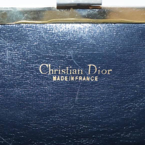 Christian Dior Trotter Canvas Pouch Navy Gold Auth 94733 - Picture 13 of 16